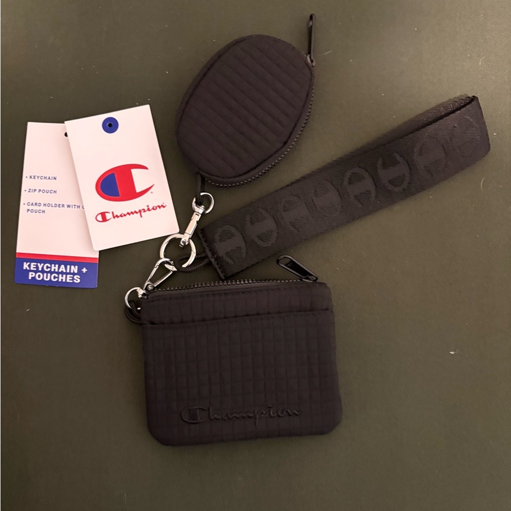Champion Black Keychain and Pouch Set